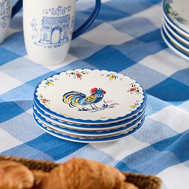 Certified International French Rooster 4-Piece 6-Inch Canape Plate Set