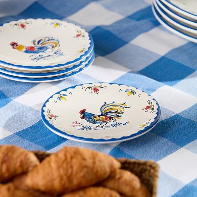 Certified International French Rooster 4-Piece 6-Inch Canape Plate Set