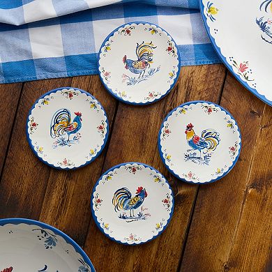 Certified International French Rooster 4-Piece 6-Inch Canape Plate Set