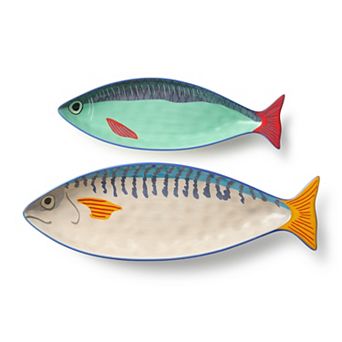 Certified International Something Fishy 2 pc 3D Fish Platter Set