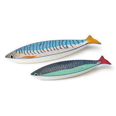 Certified International Something Fishy 2-Piece 3D Fish Platter Set