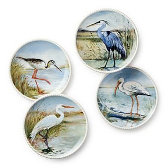 Certified International Coastal Birds Set of 4 Canape Plates