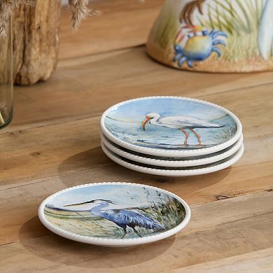 Certified International Coastal Birds Set of 4 Canape Plates