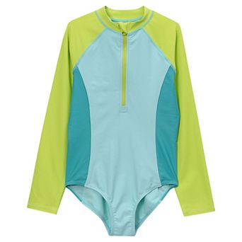 Girls 2-20 Lands' End Chlorine-Resistant Long Sleeve Half-Zip One-Piece Swimsuit