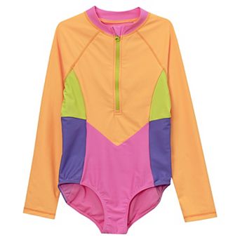 Girls 2-20 Lands' End Chlorine-Resistant Long Sleeve Half-Zip One-Piece Swimsuit