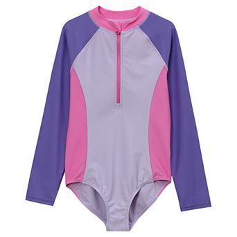 Girls 2-20 Lands' End Chlorine-Resistant Long Sleeve Half-Zip One-Piece Swimsuit