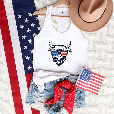 Patriotic Cow Sunglasses - Women's Graphic Racerback Tank Top