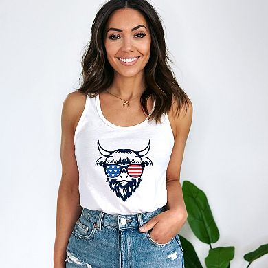 Patriotic Cow Sunglasses - Women's Graphic Racerback Tank Top
