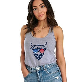 Patriotic Cow Sunglasses - Women's Graphic Racerback Tank Top