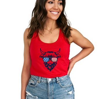 Patriotic Cow Sunglasses - Women's Graphic Racerback Tank Top