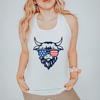 Patriotic Cow Sunglasses - Women's Graphic Racerback Tank Top