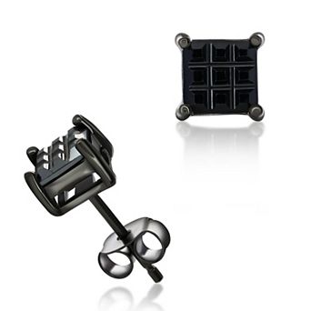 Sterling Silver Black Rhodium Plated Diamond Cut Studs