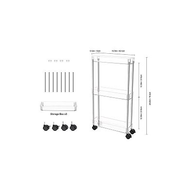 Slim Acrylic 3 Tier Cart