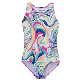 Girls 2-16 Lands' End Sporty Hi-Neck Racer Back One Piece Swimsuit in Regular, Slim & Plus Size