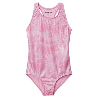 Girls 2-16 Lands' End Sporty Hi-Neck Racer Back One Piece Swimsuit in Regular, Slim & Plus Size