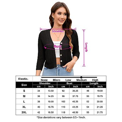Women's Cropped Knit Cardigan 3/4 Sleeve Lightweight Button Down Casual Sweater
