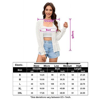 Women's Cropped Cardigan Ruffle Sleeve Crochet Knit Button Up Casual Lightweight Sweater
