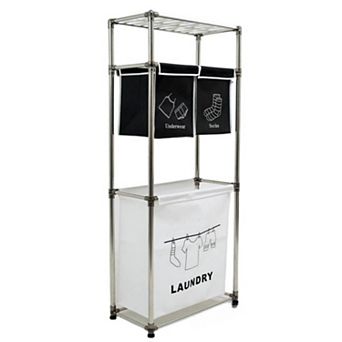 3 tier Laundry Sorter with 3 Removable Bags Rolling Hamper with Hooks and Shelves