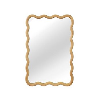Wavy Rectangle Solid Wood Frame Decorative Wall Mirror