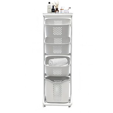 4 Tier Laundry Hamper Sorter with Rolling Removable Baskets and Wheels