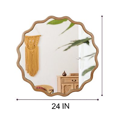 Wavy Round Solid Wood Frame Wall Mirror with Clear Glass