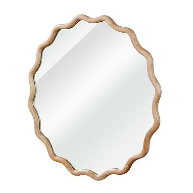 Wavy Round Solid Wood Frame Wall Mirror with Clear Glass