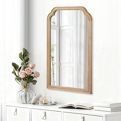 Solid Wood Frame Rounded Corner Wall Mirror with Tempered Glass