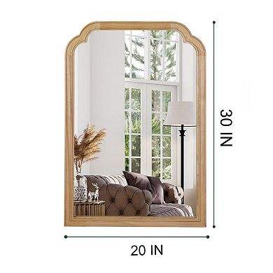 Solid Wood Frame Rounded Corner Wall Mirror with Tempered Glass