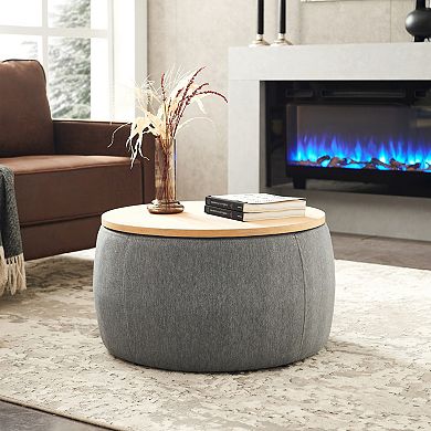 Round Storage Ottoman Two in One End Table and Footstool