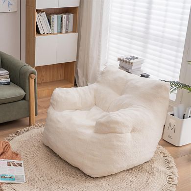 Teddy Fabric Tufted Foam Bean Bag Chair with Memory Foam and Ergonomic Backrest