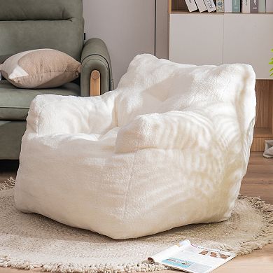 Teddy Fabric Tufted Foam Bean Bag Chair with Memory Foam and Ergonomic Backrest