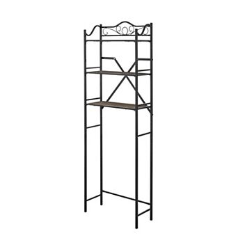 Metal Freestanding Over The Toilet Storage Rack With Three Wooden Shelves