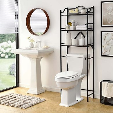 Metal Freestanding Over The Toilet Storage Rack With Three Wooden Shelves