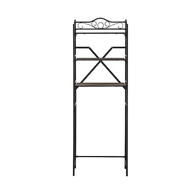 Metal Freestanding Over The Toilet Storage Rack With Three Wooden Shelves