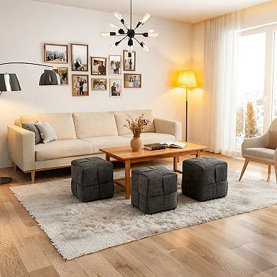 Square Corduroy Upholstered Ottoman Foot Rest with Soft Cushioned Top