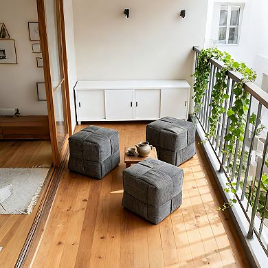 Square Corduroy Upholstered Ottoman Foot Rest with Soft Cushioned Top