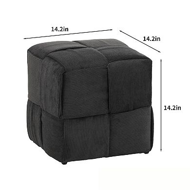 Square Corduroy Upholstered Ottoman Foot Rest with Soft Cushioned Top