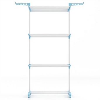 Four Tier Foldable Clothes Drying Rack with Wheels Heavy Duty Metal Indoor Outdoor