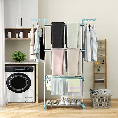 Four Tier Foldable Clothes Drying Rack with Wheels Heavy Duty Metal Indoor Outdoor