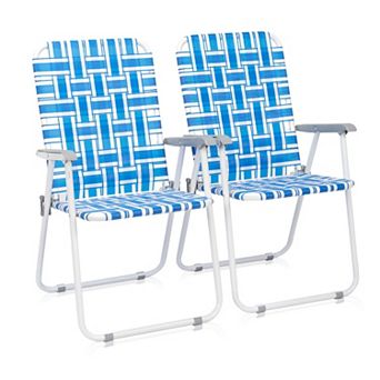 2 Pack Folding Beach Chair Steel Tube PP Webbing 120kg Capacity