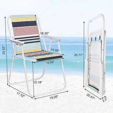 2PCS Folding Beach Chair Lightweight High Back Portable Hard Armrest