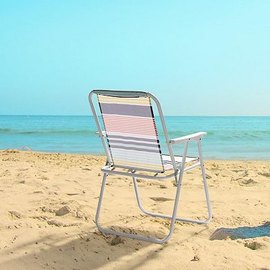 2PCS Folding Beach Chair Lightweight High Back Portable Hard Armrest