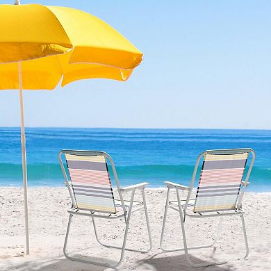 2PCS Folding Beach Chair Lightweight High Back Portable Hard Armrest