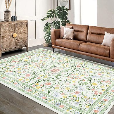 Modern Spring Floral Low Pile Area Rugs Indoor Durable Non Slip
