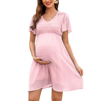 Women's Maternity Dress Short Sleeve Polka Dot V-Neck with Lining Breathable