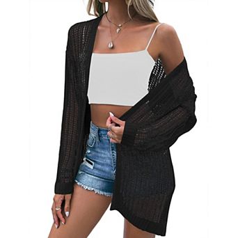 Womens Summer Crochet Cardigan Lightweight Long Sleeve Open Front Boho Knit Cover Ups