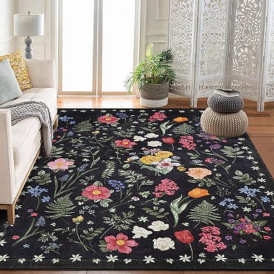 Modern Flower Grass Pattern Area Rugs Low Pile Stain Resistant Indoor Carpet