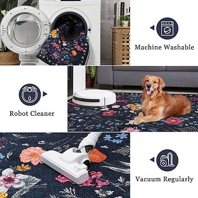 Modern Flower Grass Pattern Area Rugs Low Pile Stain Resistant Indoor Carpet