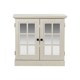 Wood Storage Sideboard Cabinet with 2 Decorative Acrylic Mirrored Doors, Adjustable Shelf, White