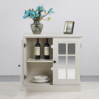 Wood Storage Sideboard Cabinet with 2 Decorative Acrylic Mirrored Doors, Adjustable Shelf, White